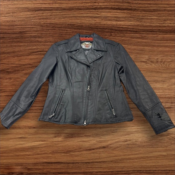 Vintage Harley Davidson Leather Motorcycle Jacket Biker Full Zip Black Women's S - Picture 1 of 15
